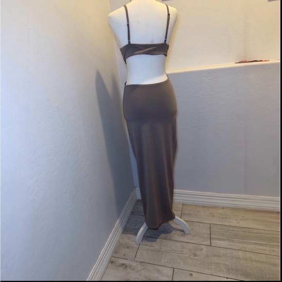 Source Unknown Dresses & Skirts - Taupe Cut Out Maxi Dress Adjustable Straps Bodycon Minimalist